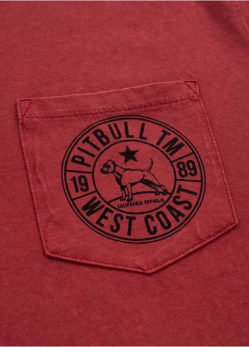 Denim Washed Pit Bull Circle Dog Burgund T-shirt