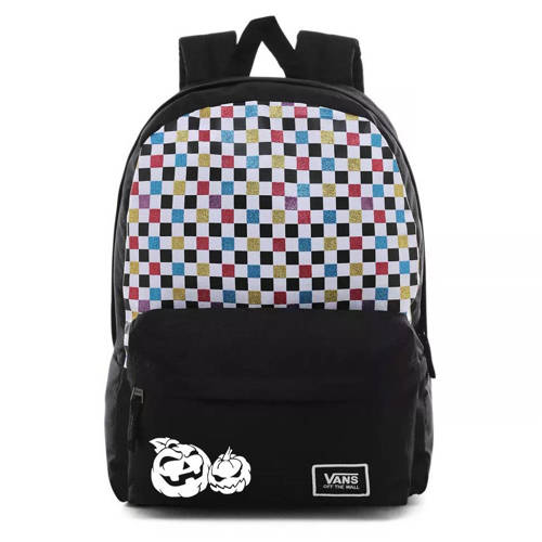 Vans Glitter Check Realm Backpack Custom Hallowenn Pumpkins - VN0A48HGUX9