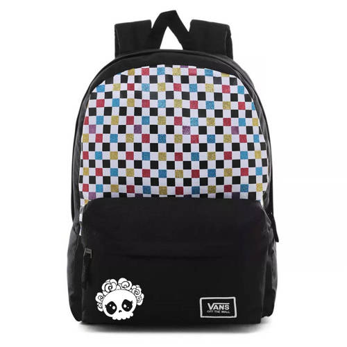 Vans Glitter Check Realm Backpack Custom Hallowenn Skull - VN0A48HGUX9