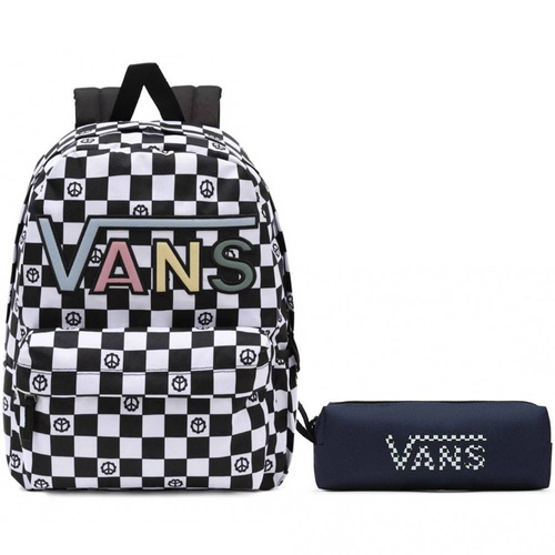 Plecak szkolny Vans Realm Flying V Szachownica Czarno Biały + Piórnik 