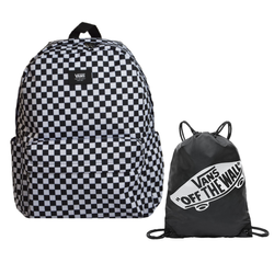 Plecak szkolny sportowy Vans Old Skool Check Backpack Kratka White/Black VN000H4XY281 + Worek VANS Benched Bag