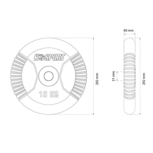 Obciążenie żeliwne  krążek 10 kg K-SPORT - O10