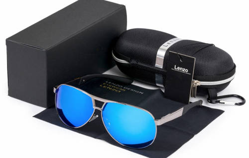 Okulary męskie Przeciwsłoneczne z Polaryzacją Lenzo Aviator Light Blue