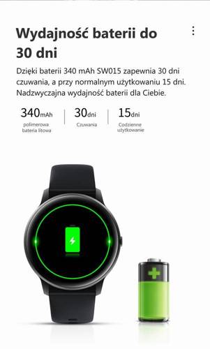 Zegarek Smartwatch G. Rossi Puls Kroki SMS FB Kalorie Czarny