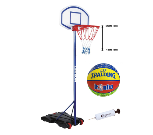 Zestaw kosz do koszykówki regulowany przenośny stojak Hudora Hornet 205 + Piłka Spalding NBA Junior + Pompka tłokowa Goldstar do piłek z igłą